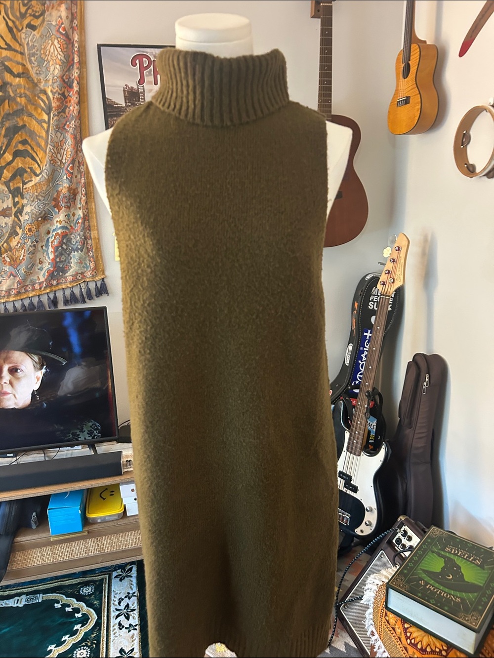 BDG Sleeveless Turtleneck Knit Sweater Dress - Olive